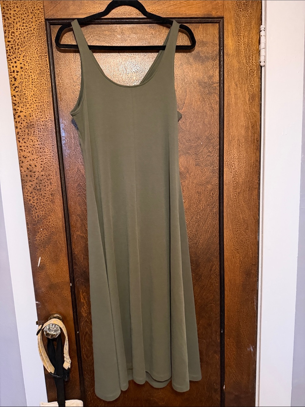 LOFT Olive Green Sleeveless Ruched Front Midi Dress - Picture 4 of 4